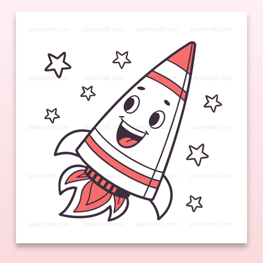 Image de fusée kawaii avec fond d'étoiles pour loisirs créatifs et papeterie