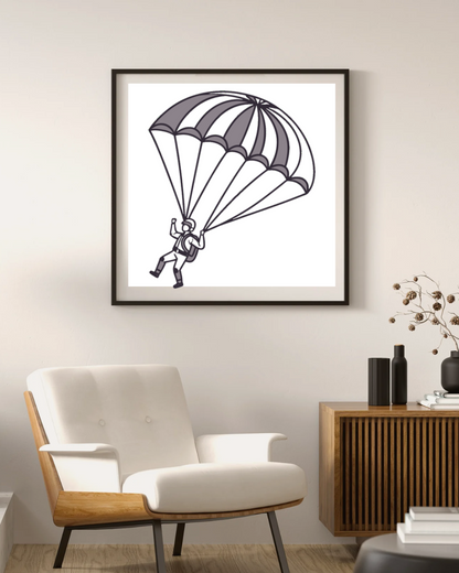 Cadre avec icône de parachutiste en descente au style aventure dynamique
