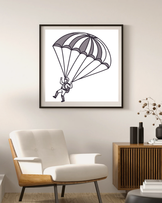 Cadre avec icône de parachutiste en descente au style aventure dynamique