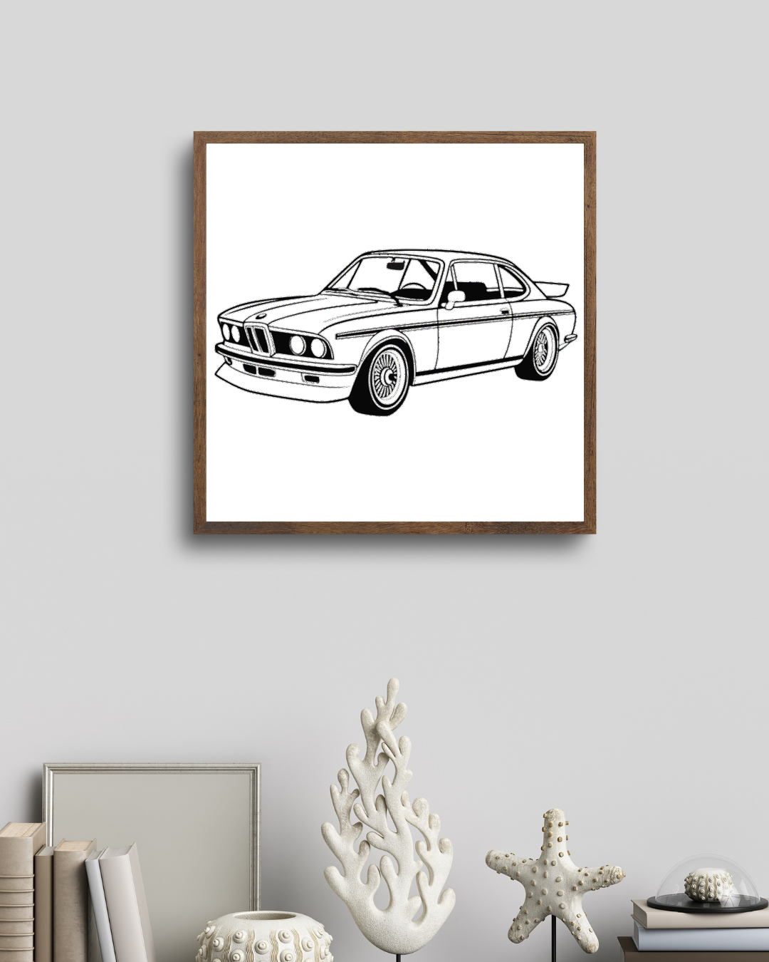 Cadre élégant BMW 3.0 CSL dans un style vintage pour déco intérieure., Mug design BMW 3.0 CSL pour amateurs de voitures classiques., Design automobile BMW 3.0 CSL pour affiches et artworks., T-shirt tendance avec impression BMW 3.0 CSL vintage., Sticker premium BMW 3.0 CSL pour personnaliser vos objets.