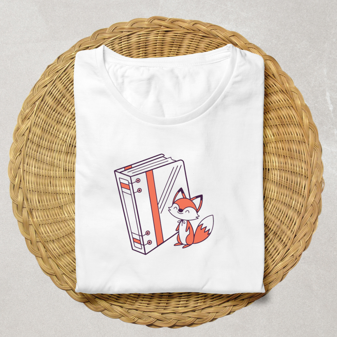 T-shirt amusant avec renard joyeux kawaii et classeur coloré pour l'école