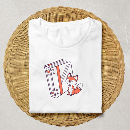 T-shirt amusant avec renard joyeux kawaii et classeur coloré pour l'école