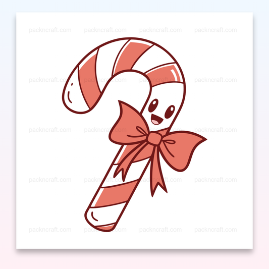 Illustration kawaii d'un sucre d'orge joyeux avec un nœud pour projets DIY et Noël.