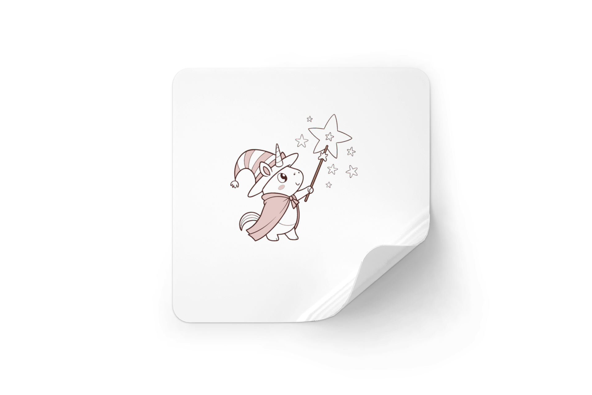 Sticker décoré avec une licorne magicienne étoilée style kawaii et féérique