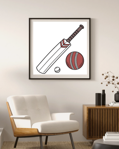 Cadre sportif montrant une batte de cricket en mouvement en style numérique édifiant