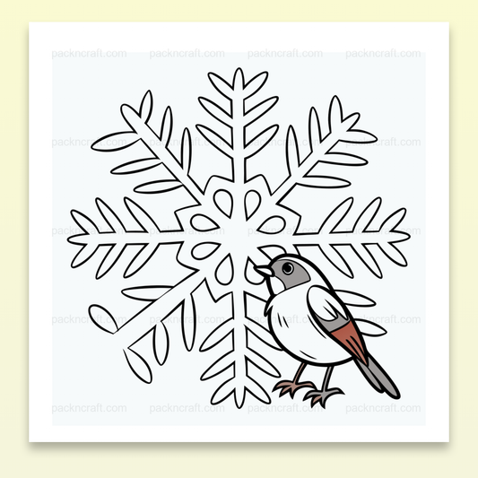 Illustration SVG de moineau curieux et flocon magique pour projets hivernaux et créatifs