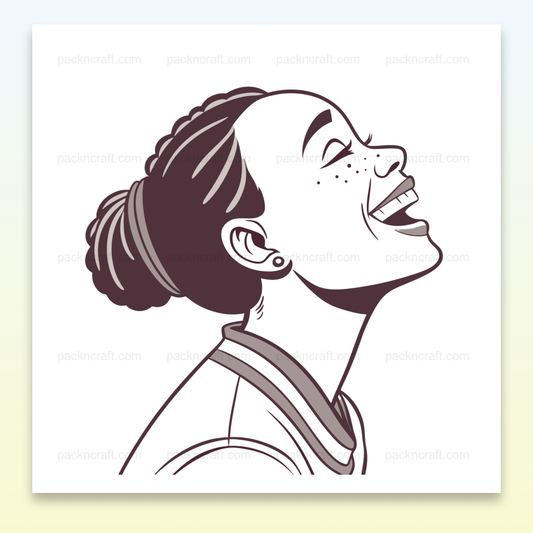Illustration d'une femme souriante en style monochrome, idéale pour décor DIY et projets créatifs.