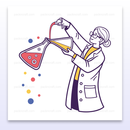 Illustration SVG d'un chimiste versant des produits chimiques, Dessin détaillé d'un scientifique en action, Sticker de chimiste en pleine expérience, Art numérique de chimiste sur mug, Design de scientifique sur t-shirt