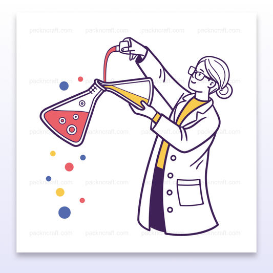 Illustration SVG d'un chimiste versant des produits chimiques, Dessin détaillé d'un scientifique en action, Sticker de chimiste en pleine expérience, Art numérique de chimiste sur mug, Design de scientifique sur t-shirt