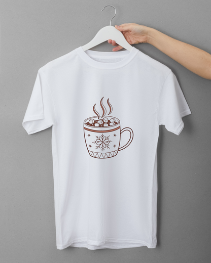 T-shirt design confort d'hiver avec motif chocolat chaud douillet
