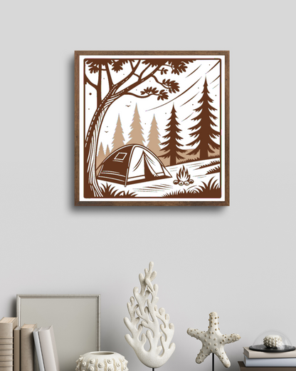 Illustration rétro-camping encadrée pour décoration murale