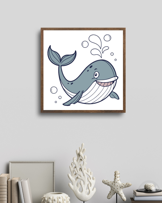 Cadre design avec doodle-vectoriel de baleine joyeuse dans l'océan en bulles