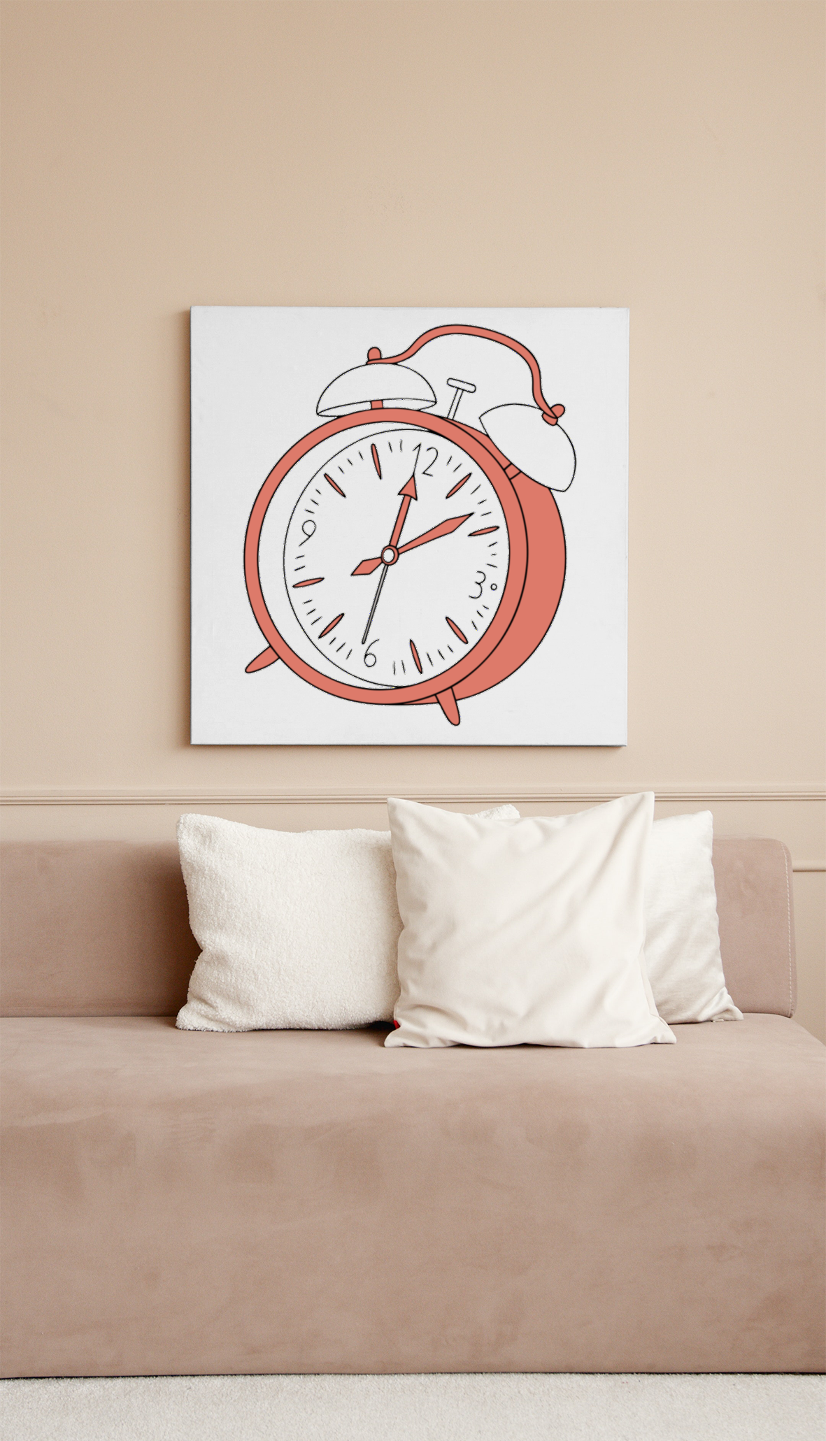 Cadre décoratif avec icône de réveil vintage aux tons pastels
