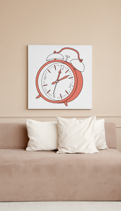 Cadre décoratif avec icône de réveil vintage aux tons pastels