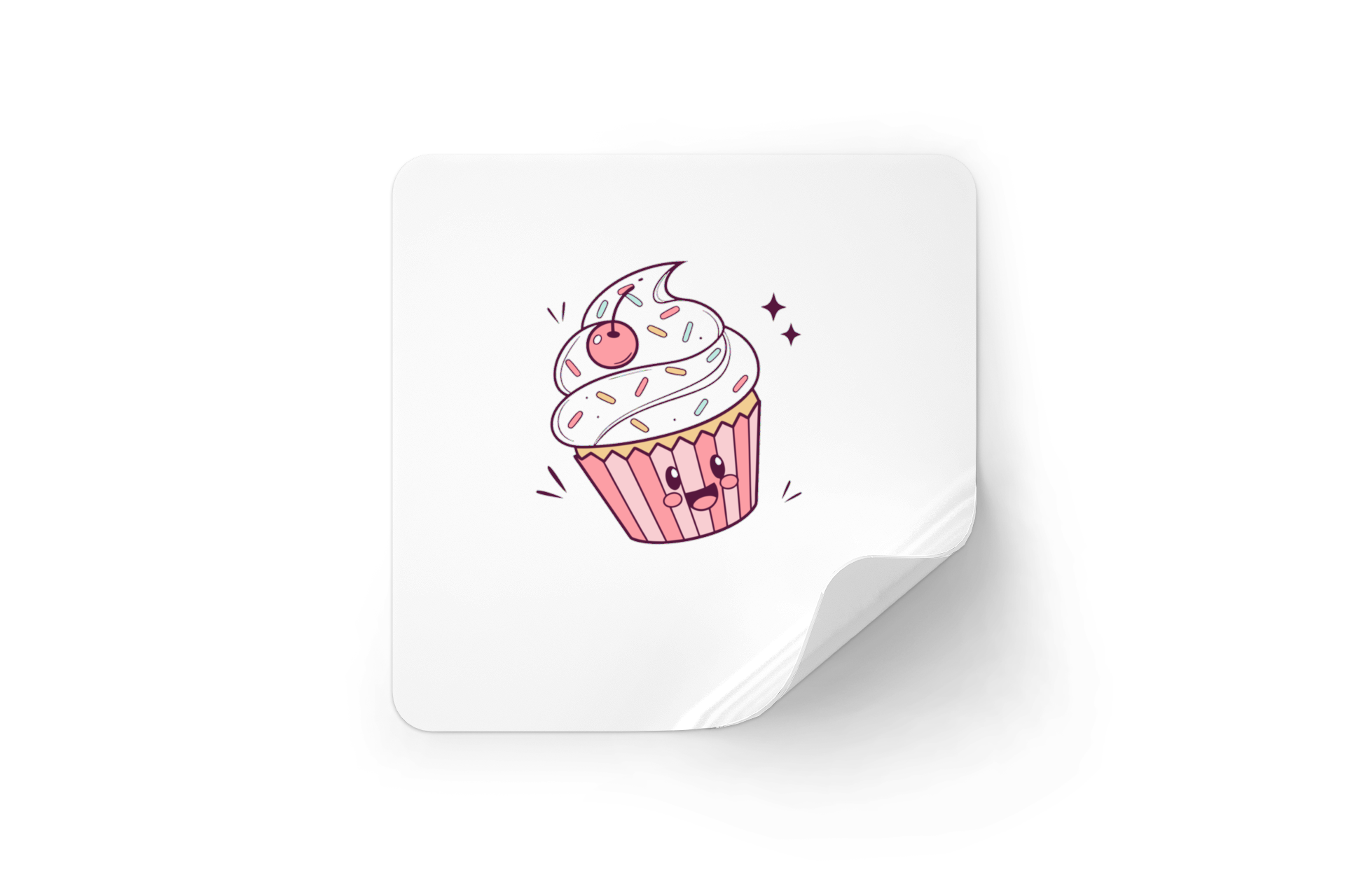 Autocollant cupcake kawaii, idéal pour personnaliser papeterie.