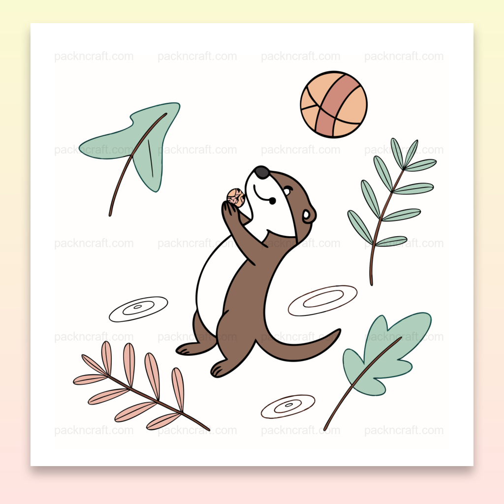 Illustration de loutre jouant dans la forêt, parfaite pour stickers ou papeterie