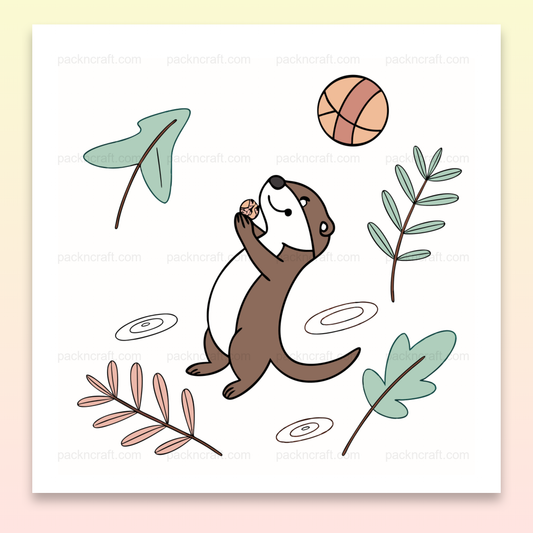 Illustration de loutre jouant dans la forêt, parfaite pour stickers ou papeterie