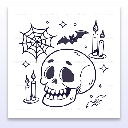 Illustration vectorielle de crâne pour Halloween avec chauve-souris et bougies.