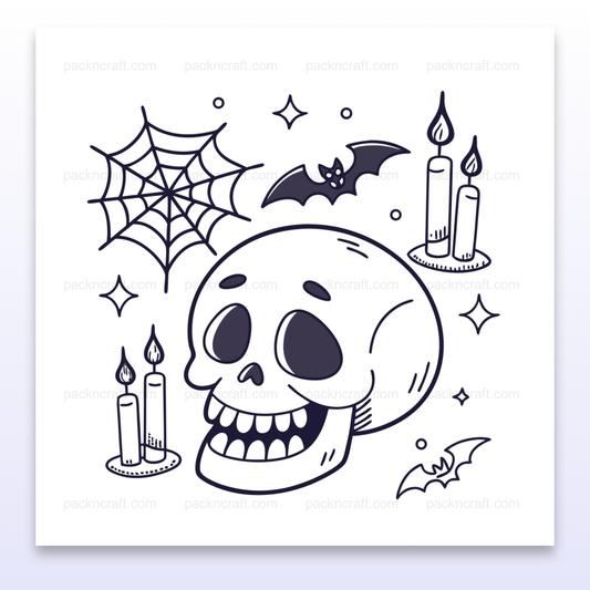 Illustration vectorielle de crâne pour Halloween avec chauve-souris et bougies.
