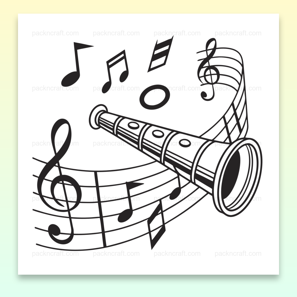 Illustration vectorielle de flûte avec notes musicales dansantes, idéale pour projets créatifs.