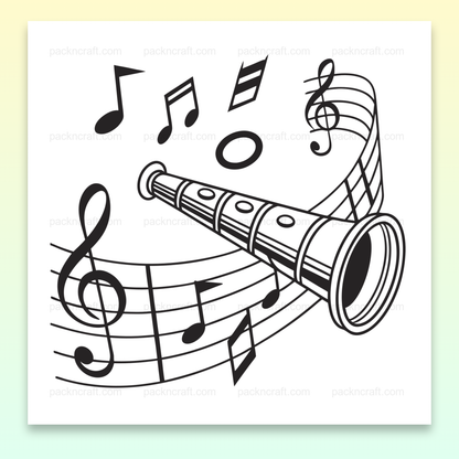 Illustration vectorielle de flûte avec notes musicales dansantes, idéale pour projets créatifs.