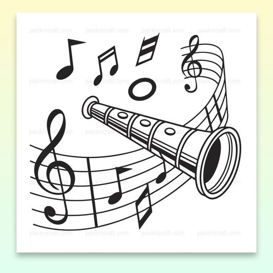 Illustration vectorielle de flûte avec notes musicales dansantes, idéale pour projets créatifs.