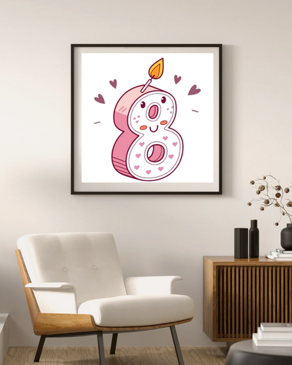 Mise en cadre de la bougie chiffre 8 pour décoration murale.