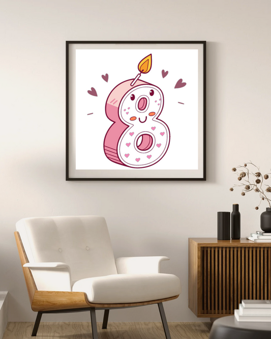 Mise en cadre de la bougie chiffre 8 pour décoration murale.