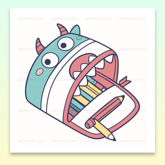 Illustration vectorielle de trousse en forme de monstre avec des crayons, style cartoon.