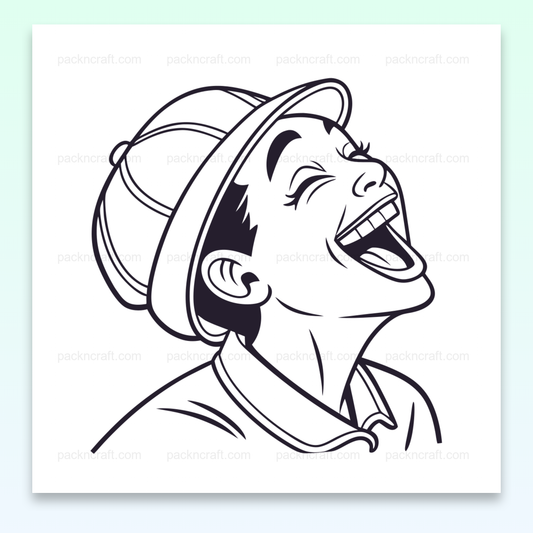 Illustration d'un personnage riant avec un casque, vecteur SVG pour projets créatifs.