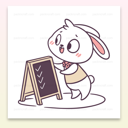 Illustration d'un lapin mignon apprenant devant un tableau, idéale pour projets éducatifs.