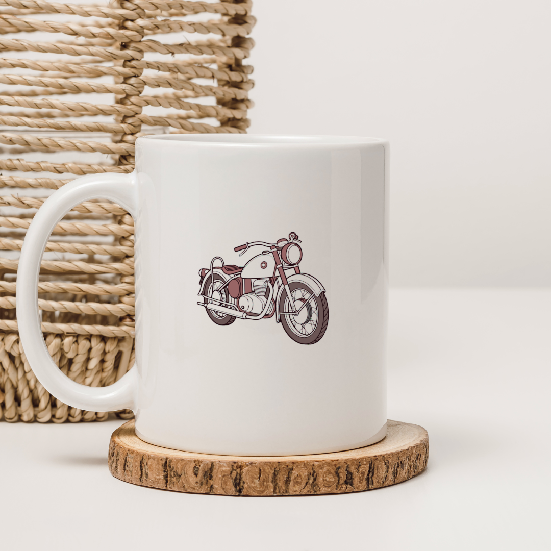 Design de moto vintage pour mug, thème aventure