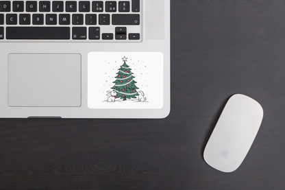 Sticker festif avec des lapins et sapin dans un style hivernal enchanteur
