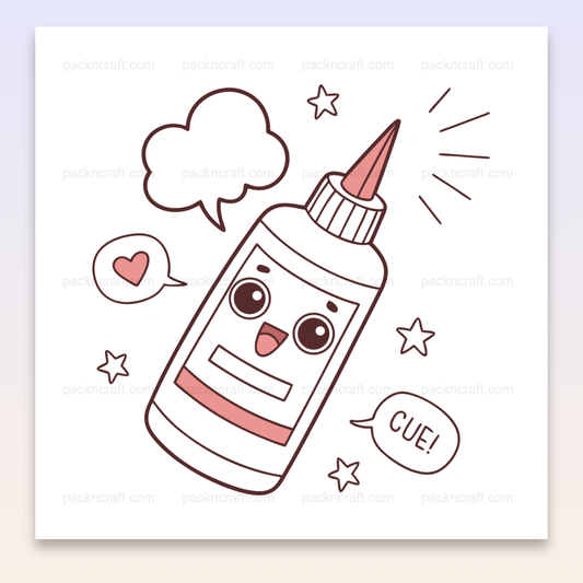 Illustration de colle avec un visage souriant et des éléments doodle, idéale pour la papeterie et les projets créatifs