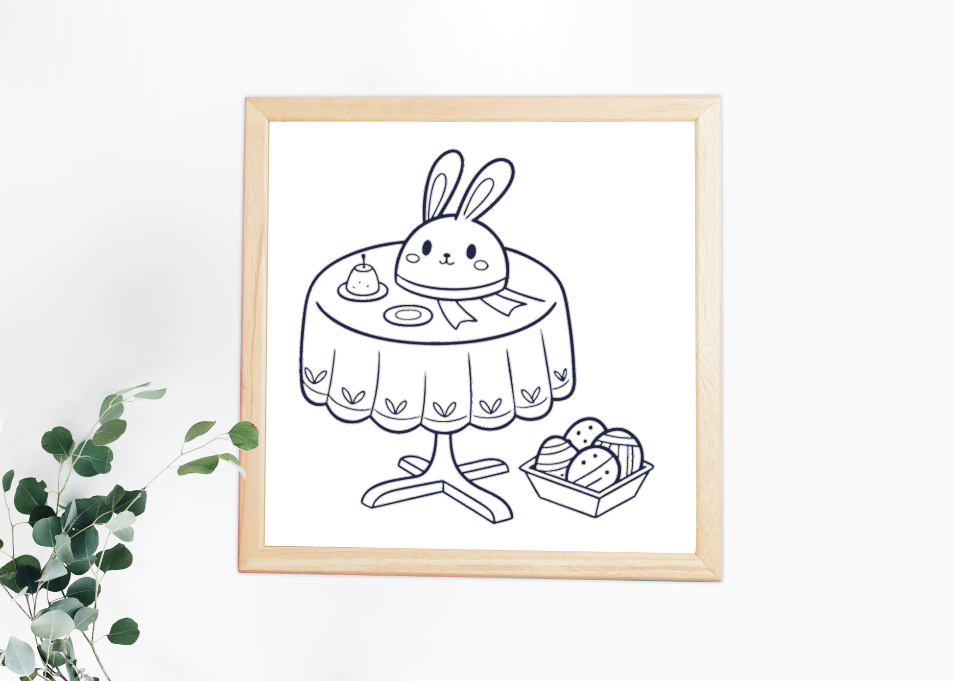 Cadre élégant avec lapin minimaliste dans un décor printanier coloré