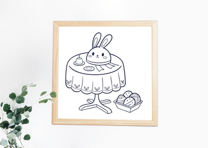 Cadre élégant avec lapin minimaliste dans un décor printanier coloré