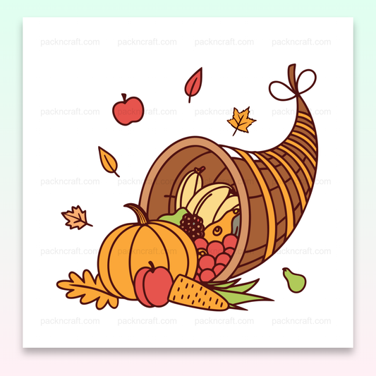 Illustration automnale d'une corne d'abondance avec fruits, pour projets DIY et décoratifs
