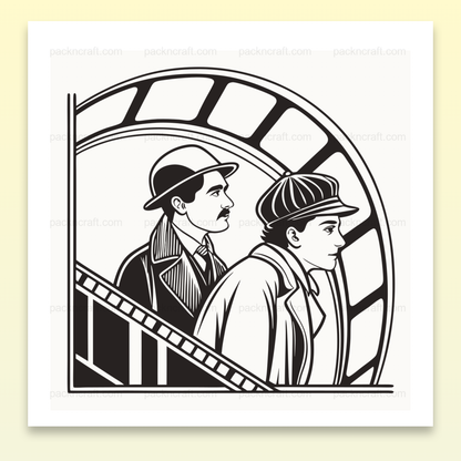 Illustration d'enquêteurs au style années 20 en noir et blanc, créant une ambiance de cinéma muet.