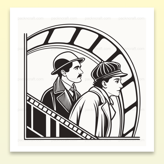 Illustration d'enquêteurs au style années 20 en noir et blanc, créant une ambiance de cinéma muet.
