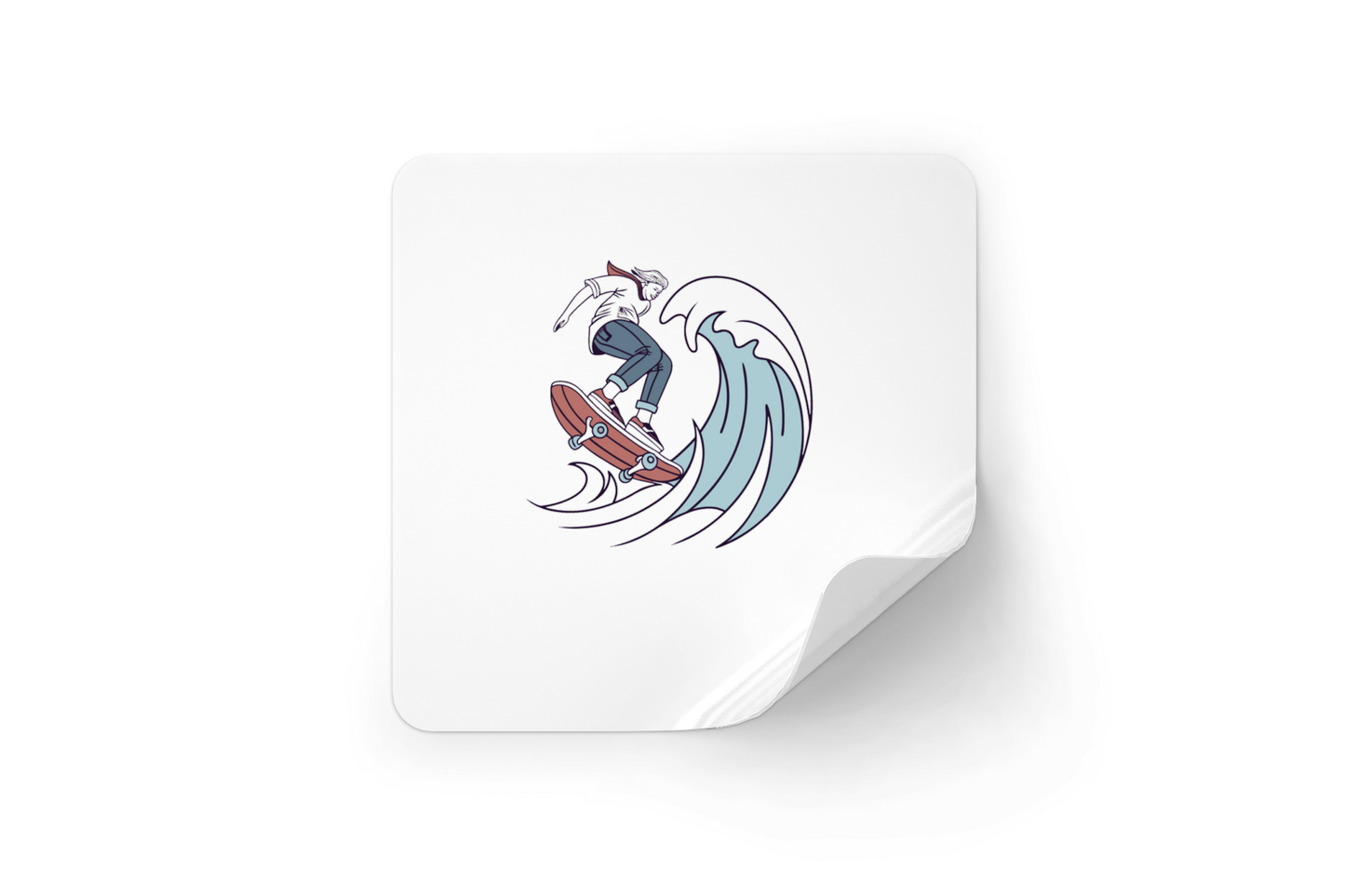 Sticker dynamique avec un skateur audacieux en vibes aquatiques