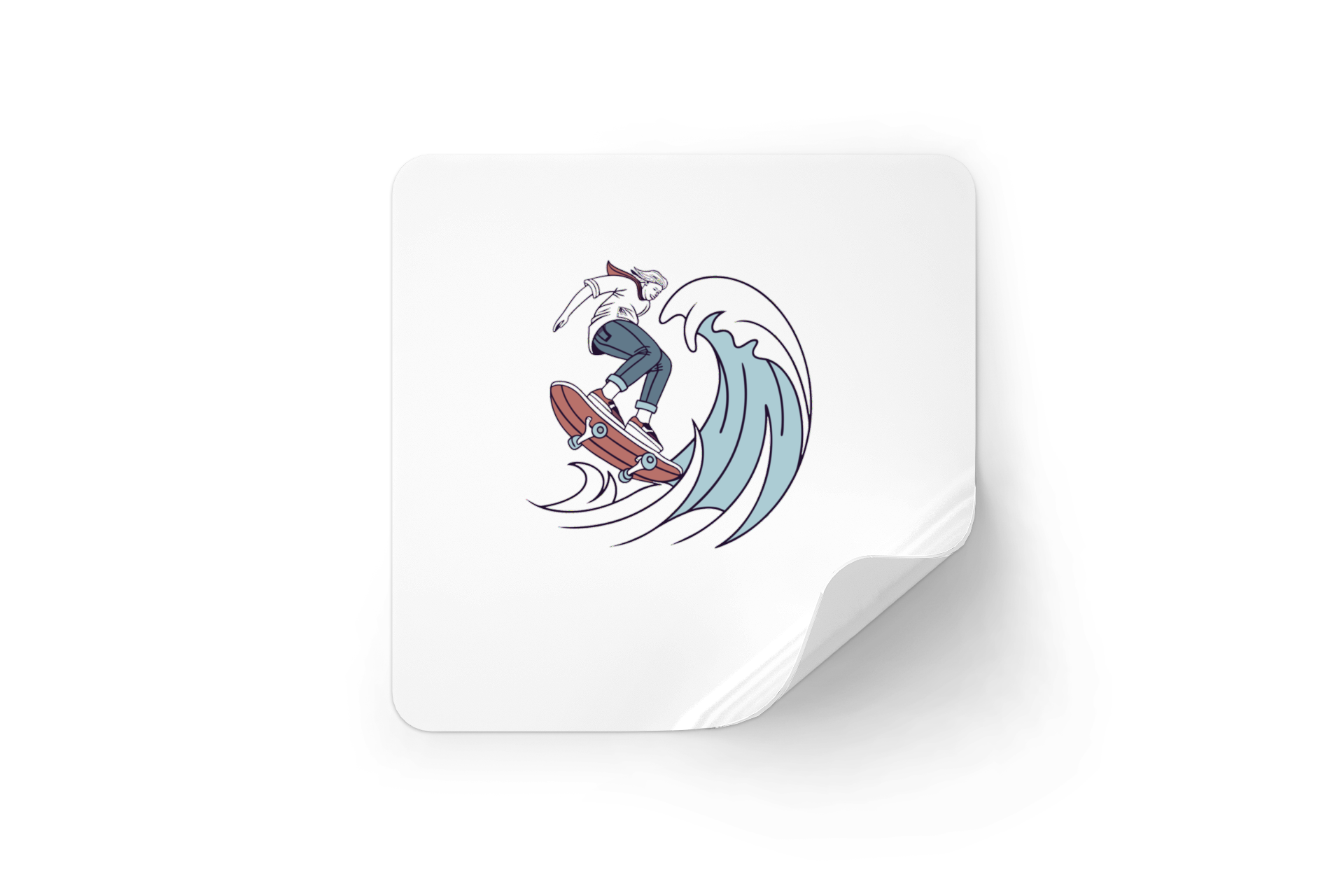 Sticker dynamique avec un skateur audacieux en vibes aquatiques