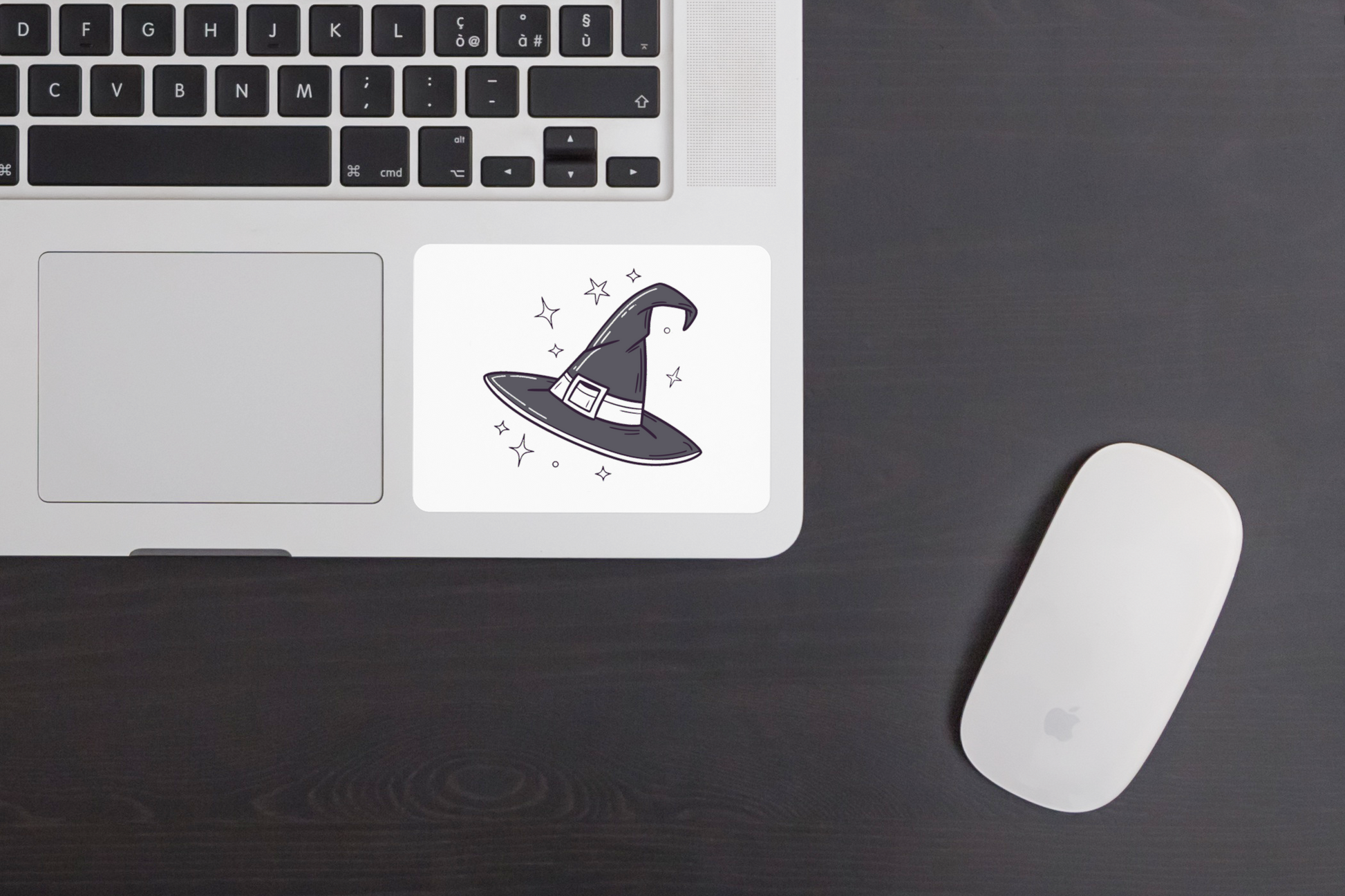 Sticker Halloween avec chapeau de sorcière scintillant design monochrome stylé