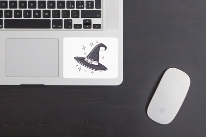 Sticker Halloween avec chapeau de sorcière scintillant design monochrome stylé