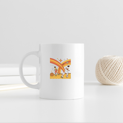 Visuel de roller disco vintage sur mug, amenant une touche rétro.
