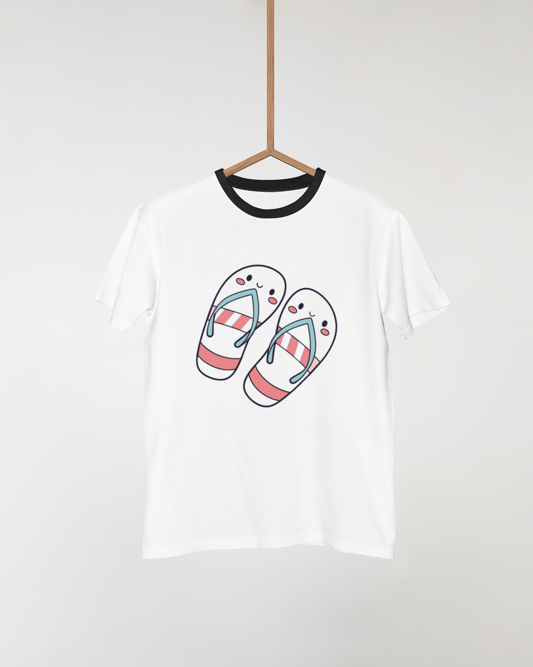 T-shirt avec tongs kawaii souriantes pour un été plein de gaieté et de style fun