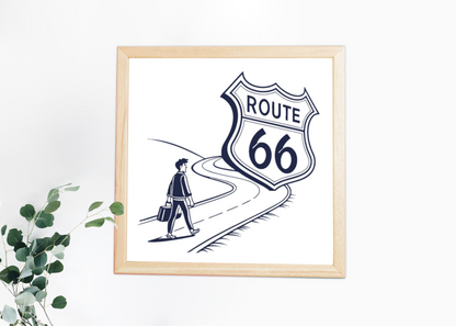 Poster encadré Route 66, illustration vintage pour décoration intérieure murale.