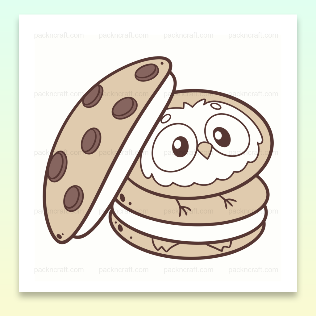 Illustration d'une chouette cachée dans un cookie, idéale pour projets DIY et éducatifs.