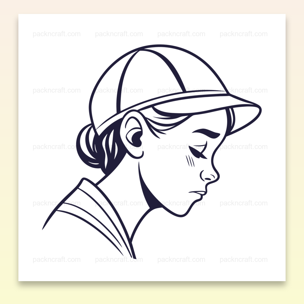 Illustration minimaliste d'une jeune fille pensive, parfaite pour déco et éducation