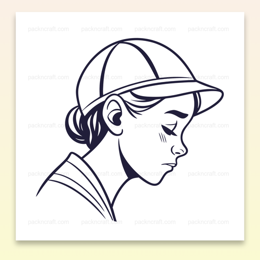 Illustration minimaliste d'une jeune fille pensive, parfaite pour déco et éducation