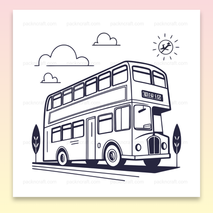 Illustration de bus à impériale vintage en style monochrome pour projets créatifs et décoratifs.